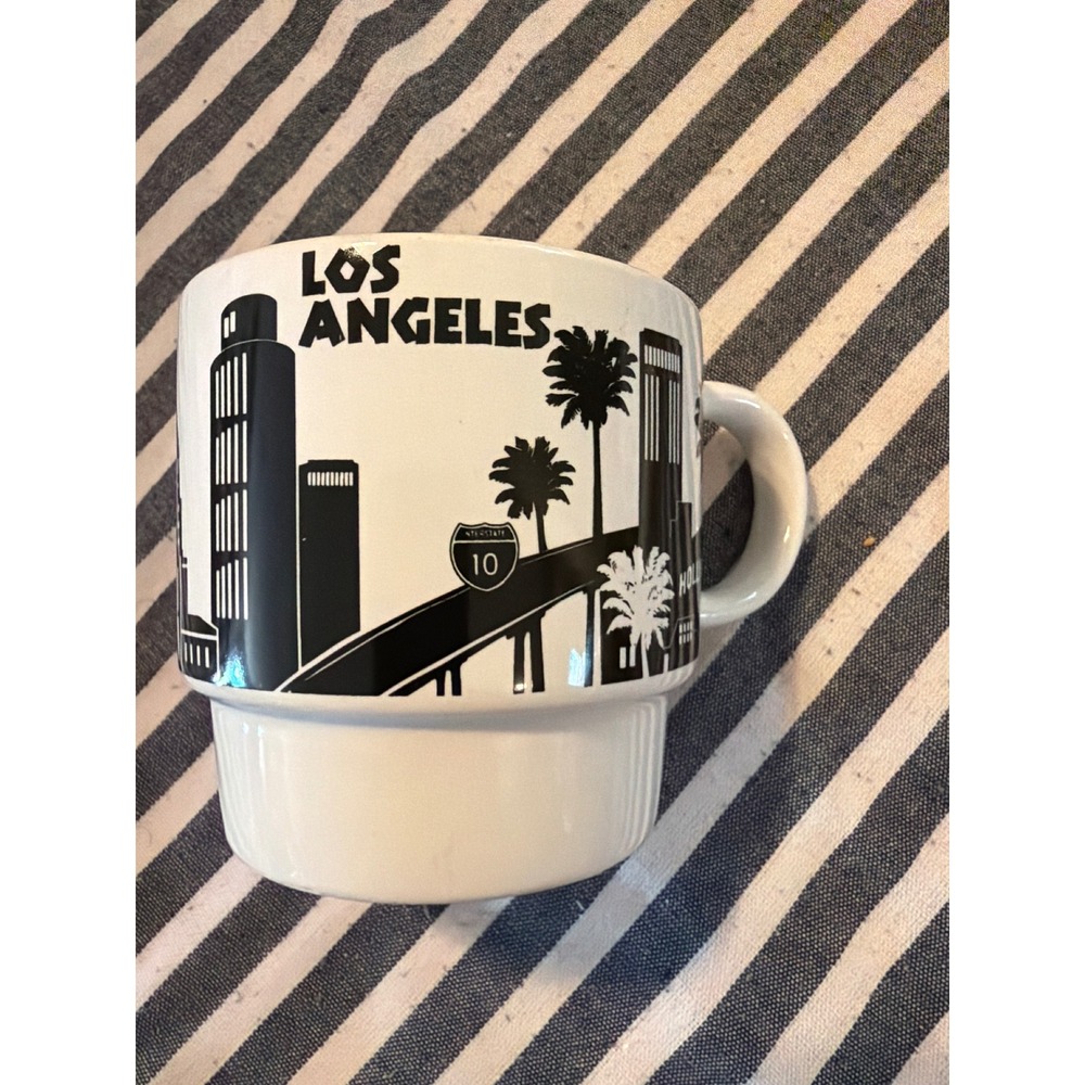 Signature Housewares Los Angeles Skyline Mug Black White Stoneware Stackable LA